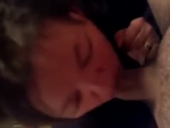 My attractive non-professional girlfriend blowing my cock while she's completely clothed